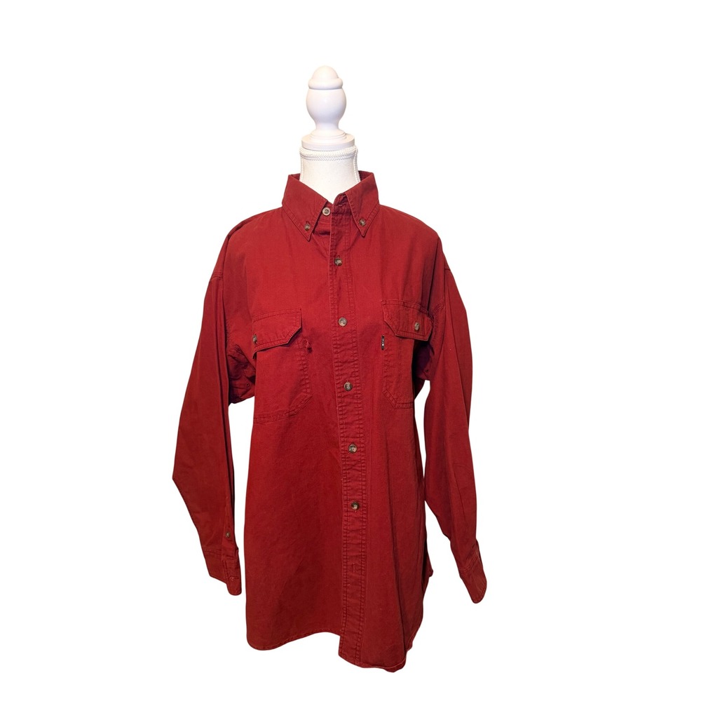 Red Button Up Shirt Cotton Workwear Classic Core Utility Key Lakin McKey Size L